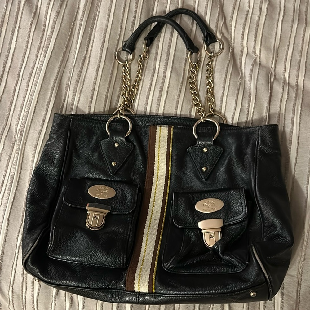 Christine Price Leather Purse Handbag Shoulder w Gold Clasps in Black Large